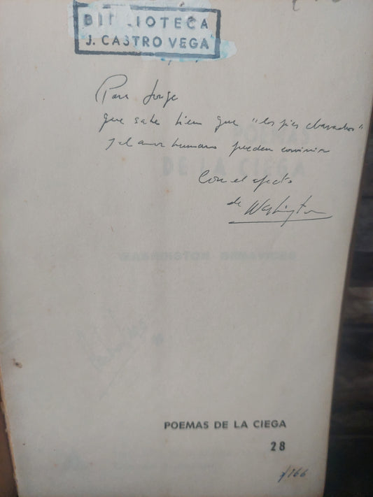 Poemas de la ciega - Washington Benavides (firmado y dedicado por el autor)