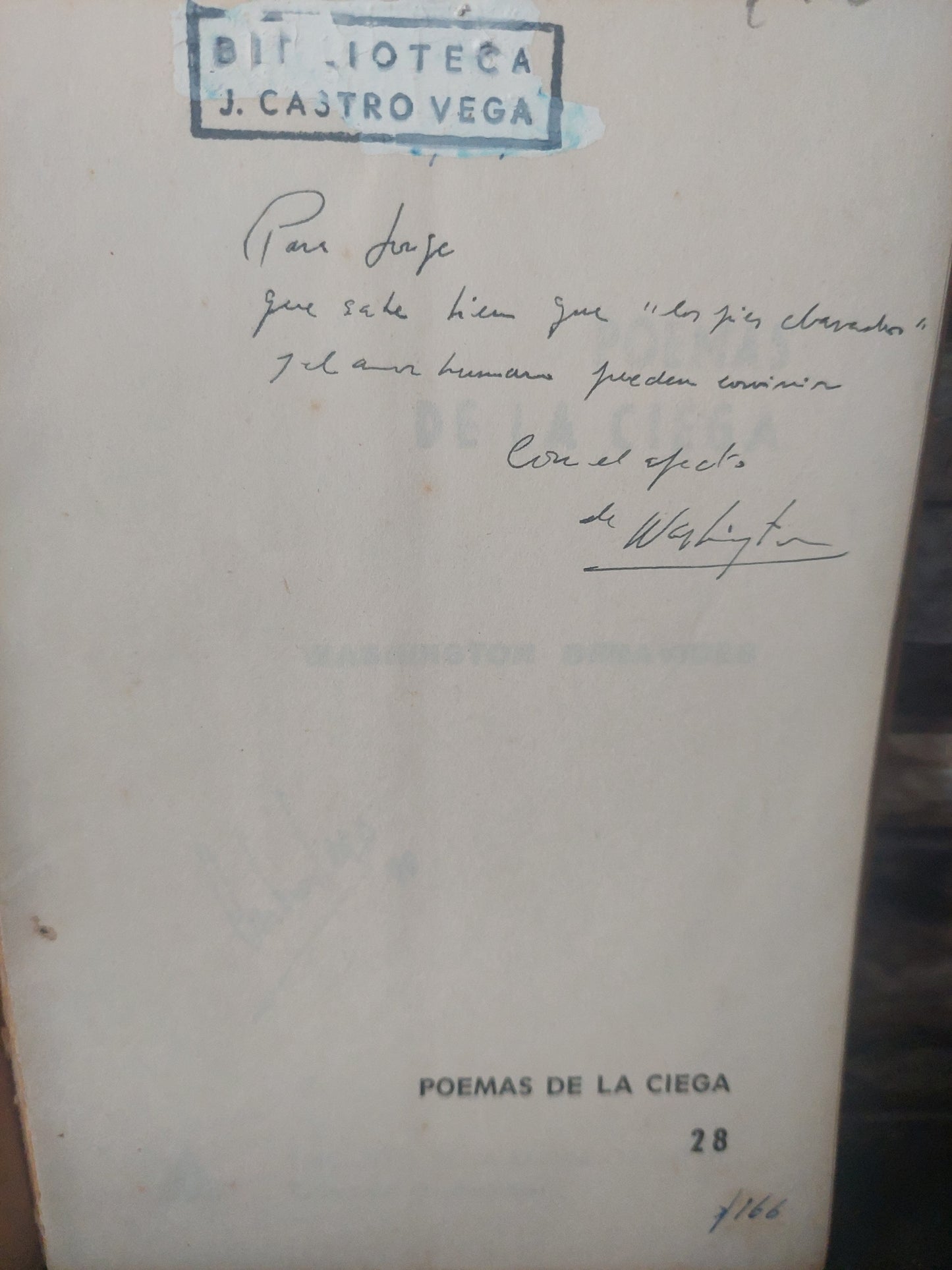 Poemas de la ciega - Washington Benavides (firmado y dedicado por el autor)