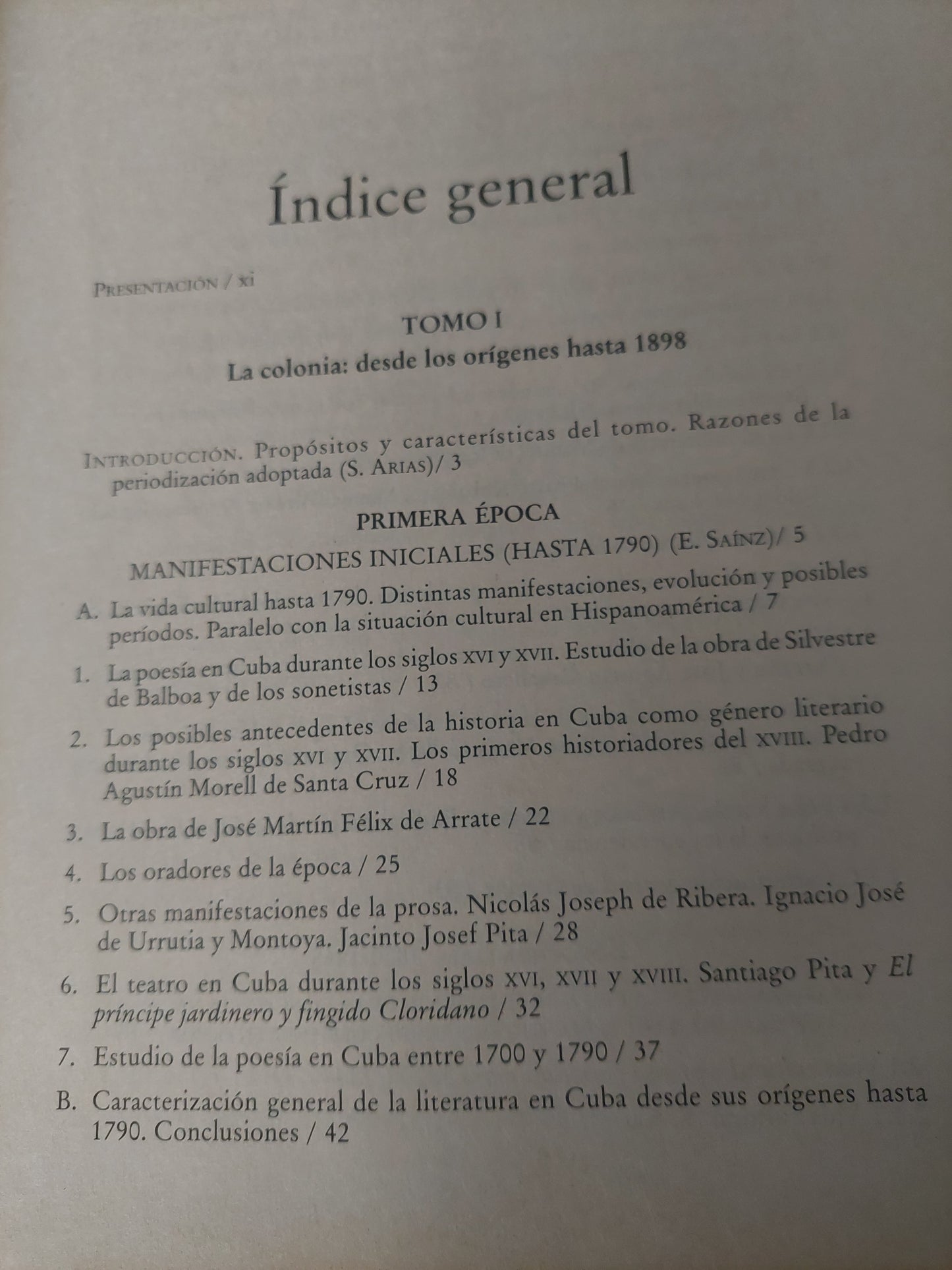 Historia de la literatura cubana. Tomo I