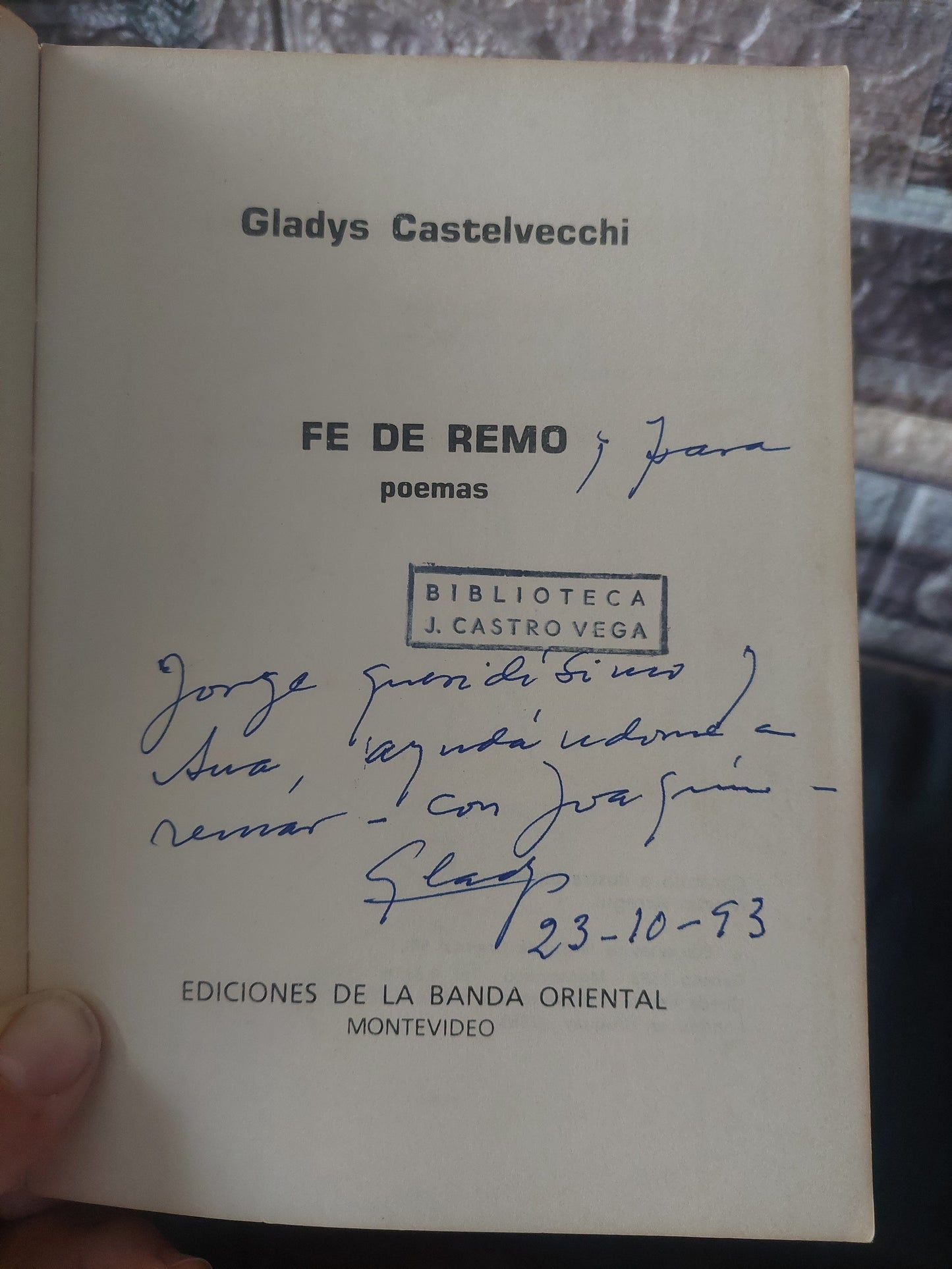 Fe de remo - Gladys Castelvecchi. Firmado y dedicado por la autora